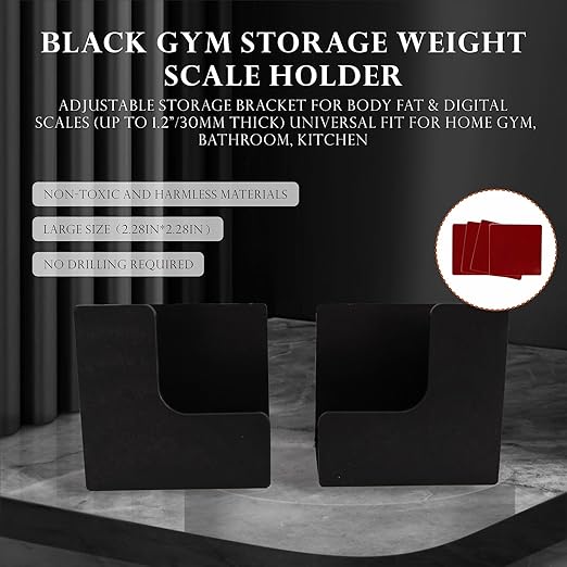 Weight Scale Holder for Wall – Adjustable Storage Bracket for Body Fat & Digital Scales, Universal Fit for Home Gym, Bathroom, Kitchen with 4Pcs Stickers (Black