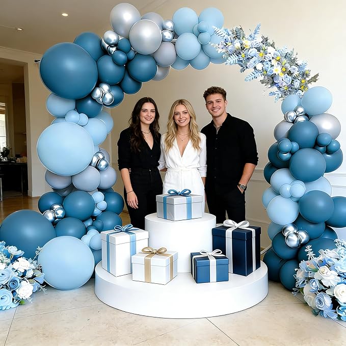 Blue Silver Gray Balloons Garland Arch Kit, Dusty Blue Metallic Silver Balloon Arch Kit for Birthday Baby Shower Wedding Graduation Father’s Day Gender Reveal Bachelorette Engagement Party Decorations