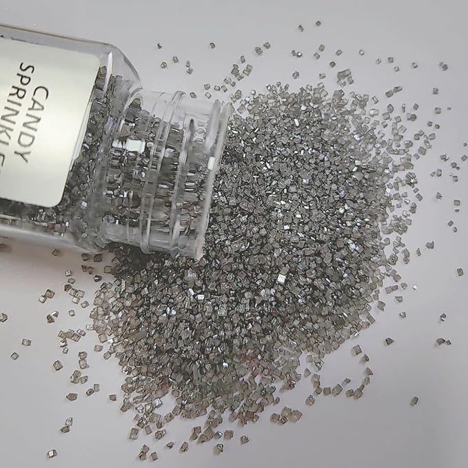 HeDeon&Rles Edible Silver Sanding Sugar Crystals for Baking 120g/4.23oz Sparkling Sugar Crystals Cake Cupcake Pancake Ice Cream Top Birthday Wedding Easter Halloween ChristmasCake Decoration
