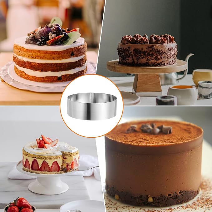 HARFINGTON Round Cake Ring 6 x 2 Inch Seamless Stainless Steel Pastry Mousse Dessert Ring Mirror Coating for Baking Cooking Making Tool