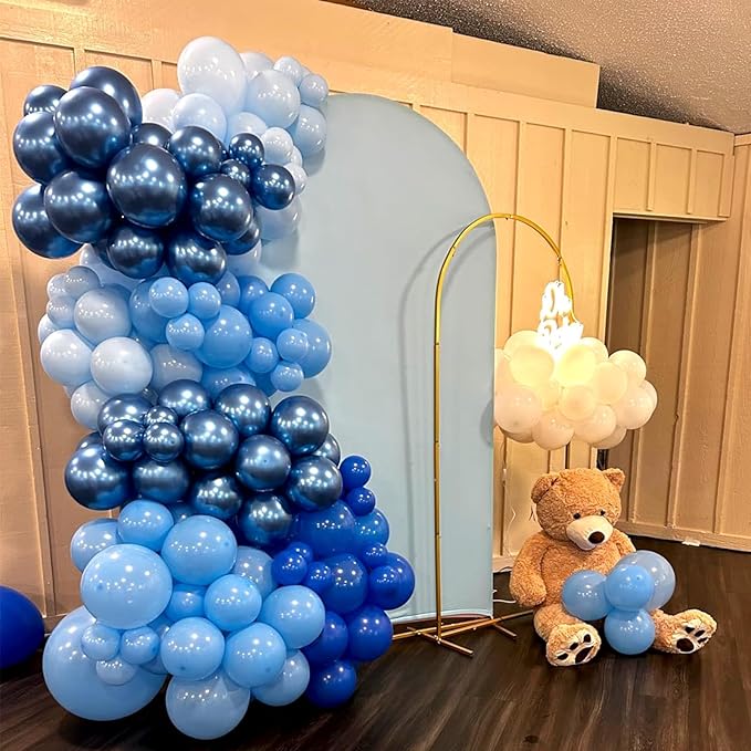 NISOCY 124Pcs Blue Balloons Garland Arch Kit, 18In 12In 10In 5In Baby Light Blue Royal Blue Metallic Blue Balloons for Baby Shower Birthday Baseball Nautical 4th of July Independence Party Decorations
