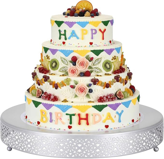 Wenqik Cake Stand 16 Inch Round Metal Cupcake Dessert Wedding Cake Stand Cookies Display Holder Fruit Serving Tray for Table Wedding Birthday Anniversary Party(Silver)