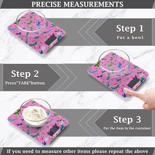 Food Scale Kitchen Scale Food Weight Scales Digital Weight Grams and Ounces Small Electronic Food Scale for Baking Cooking Deep Pink Dragonflies and Leaves