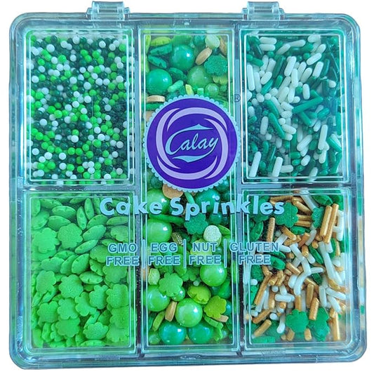 Green Shamrock Sprinkles for Cupcakes, Edible St. Patrick's Day Sprinkles with Pearls Jimmies Nonpareils for Cake Decorating Baking Cookies Cupcake Topper