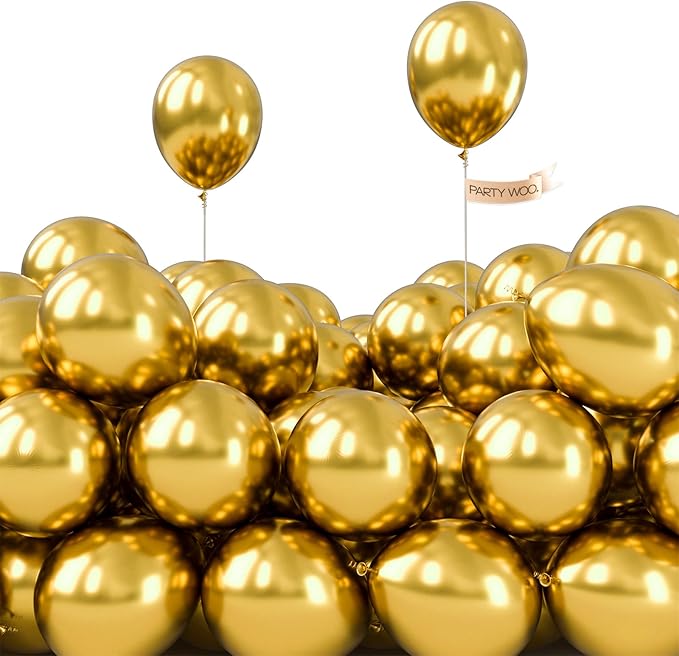 PartyWoo Metallic Gold Balloons 100pcs 5 Inch Small Mini Chrome Gold Latex Balloons for Graduation Baby Shower Gender Reveal Wedding Bachelorette New Year Birthday Party Decorations Gold-G101