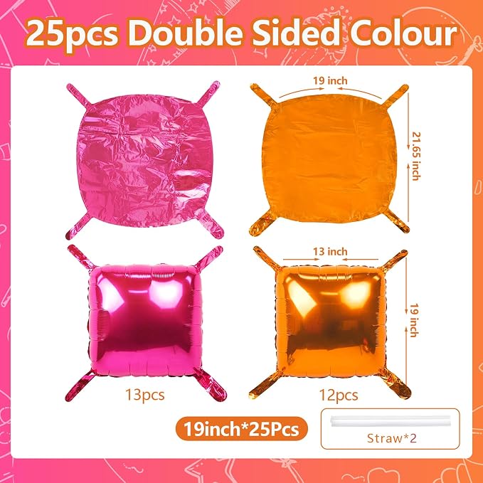 NISOCY 25PCS Rose Red and Orange Square Foil Balloons Wall Backdrop Double Sided Rose Red Orange Balloons Arch Kit for Birthday Baby Shower Valentine's Day Wedding Tropical Party Decorations
