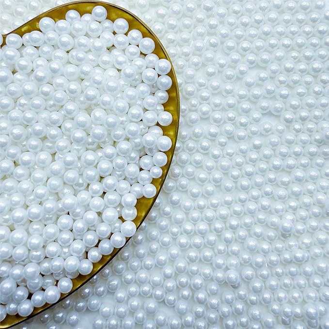 CandiJumpin 4mm White Sugar Pearls, Small Edible Pearls White Pearl Sprinkles for Cake Decorating Edible Cake Decorations Pearl Sugar Sprinkles Cupcake Toppers Baby Shower Party Birthday Wedding Christmas Supplies 3 OZ