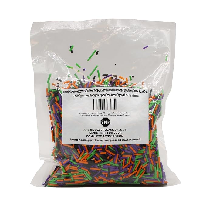 Naturejam's Halloween Sprinkles Cake Decorations - 8oz Scary Halloween Decorations - Purple, Green, Orange & Black Cake & Cookie Toppers - Decorating Supplies - Spooky Decor - Cupcake Toppings & Ice Cream Jimmies