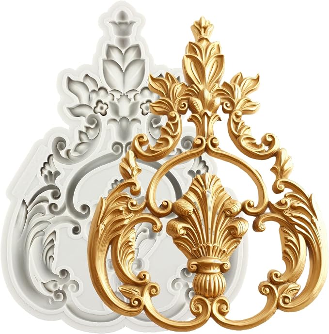 Baroque Style Curlicues Scroll Lace Fondant Silicone Molds Relief Flower Mold Filigree Mold 3D Sculpted For Sugar Cake Decorating Cupcake Topper Candy Chocolate Gum Paste Polymer Clay