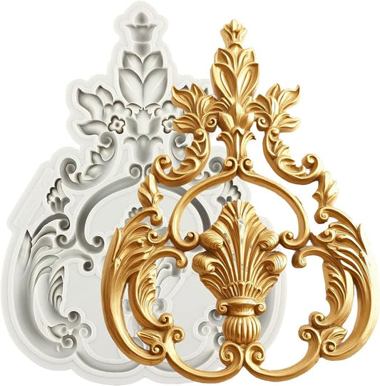 Baroque Style Curlicues Scroll Lace Fondant Silicone Molds Relief Flower Mold Filigree Mold 3D Sculpted For Sugar Cake Decorating Cupcake Topper Candy Chocolate Gum Paste Polymer Clay