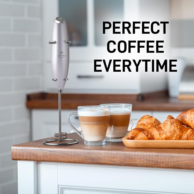 Zulay Kitchen Powerful Milk Frother Wand With Duracell Batteries - Ultra Fast Handheld Drink Mixer - Electric Whisk Foam Maker for Coffee, Lattes, Cappuccino & Matcha - Double Whisk - Silver