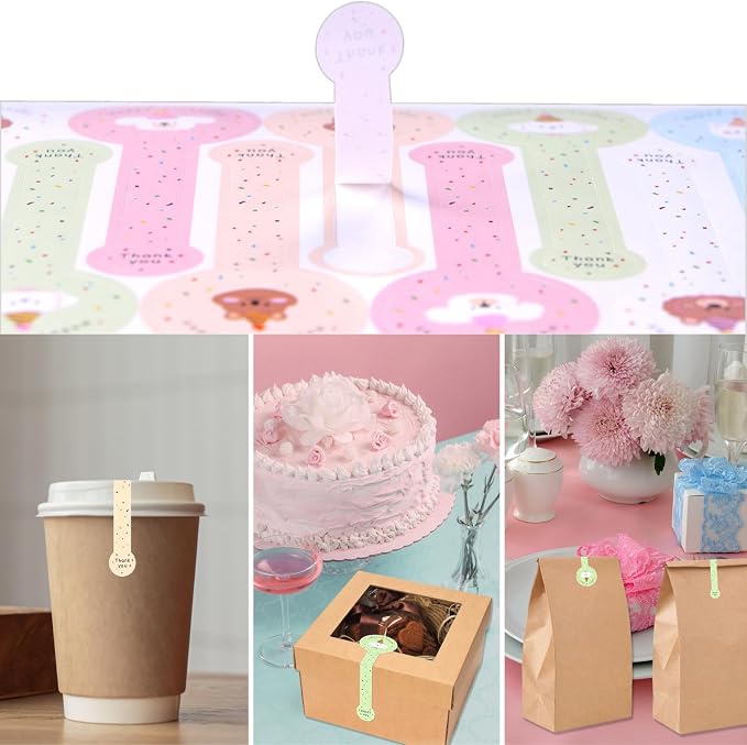 300pcs Happy Birthday Handmade Lollipop Baking Stickers for Cake Box/Tin/Jar/Coffee Cup/Bottle, Long Label Animal Sealing Bakery Stickers for Gift Wrapping Self-Adhesive Tamper Evident Seal Labels
