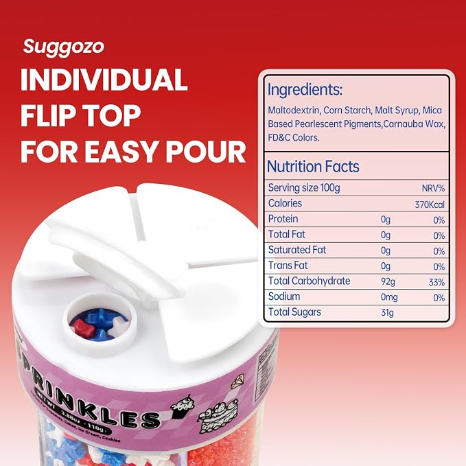 Patriotic Sprinkles, 4th of July, Red White Blue Sprinkles for Cake Decorating, 110g/3.88oz, Cupcake Decoration, Ice Cream Toppings