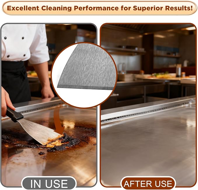 Griddle Scraper，Stainless Steel Grill Scraper,Slant Edge Metal Spatula for Teppanyaki Flat Top BBQ,Grill Cooking,Frying Steak Pork Chop Chicken Chop,Dishwasher Safe