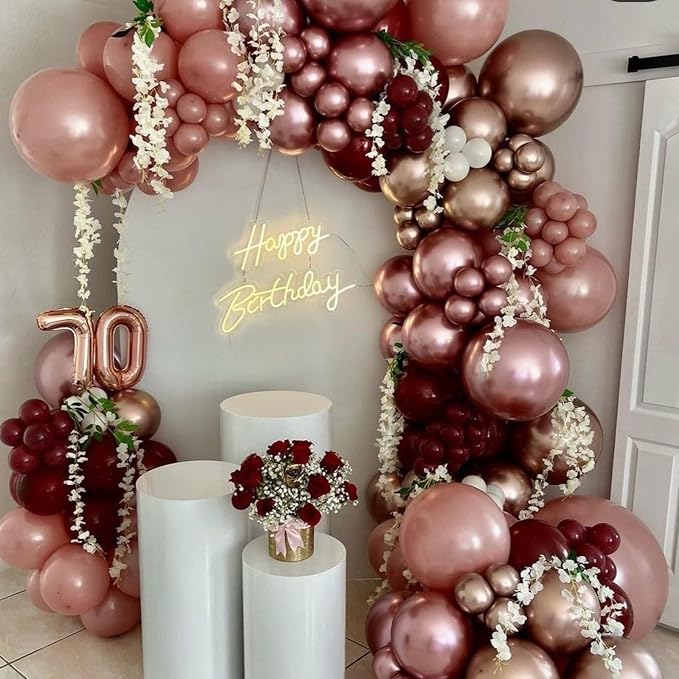 Voircoloria 105pcs Metallic Rose Gold Balloons 12inch Chrome Rose Gold Balloons for Boys Girls Birthday Baby Shower Gender Reveal Wedding Decorations