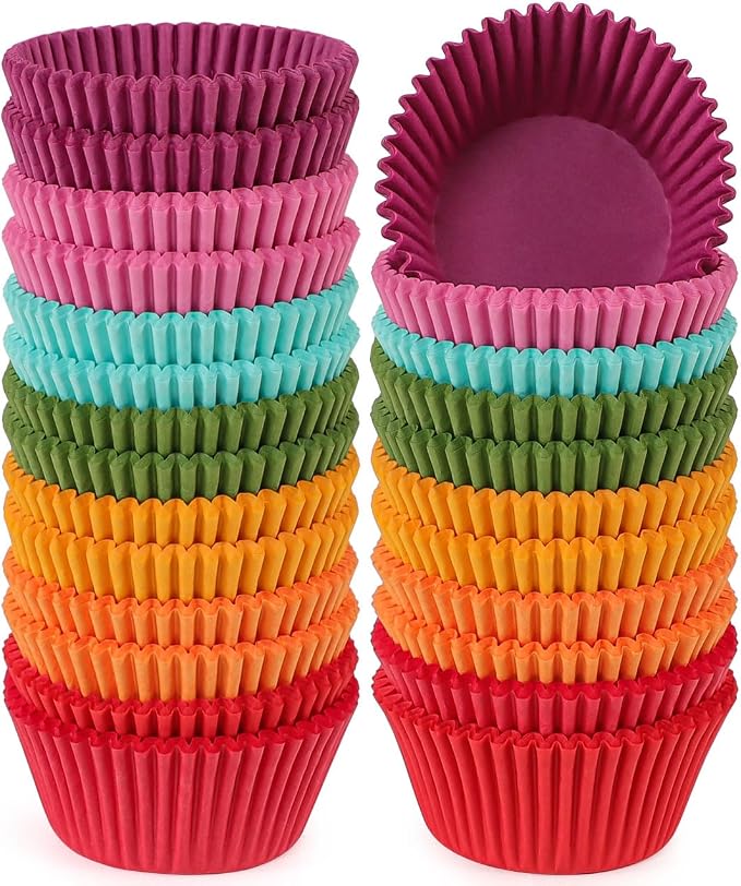 Caperci Rainbow Standard Cupcake Liners Bright Colorful Muffin Baking Cups 350-Count, Odorless, Upgraded & Food Grade Grease-Proof Paper