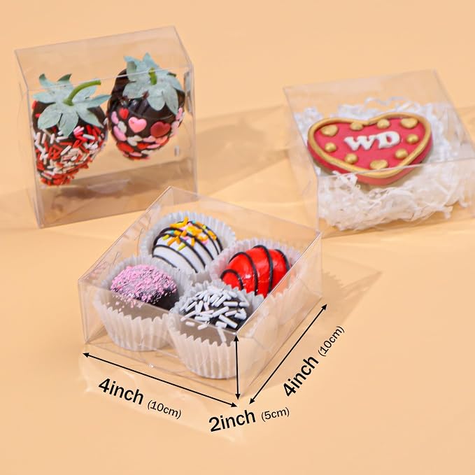 20pcs 4x4x2 Inch Bakery Boxes with Window for Cookies, Soap, Chocolate Truffles, Macarons, Cakes, Brownies, Pastries, Donuts or Gifts. Party Favor Boxes