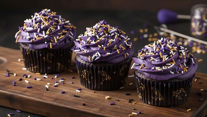 NCS Baltimore Game Day Black, Purple, Gold & White Jimmies Edible Sprinkles – Cupcake, Cake & Cookie Decorations, 7 oz