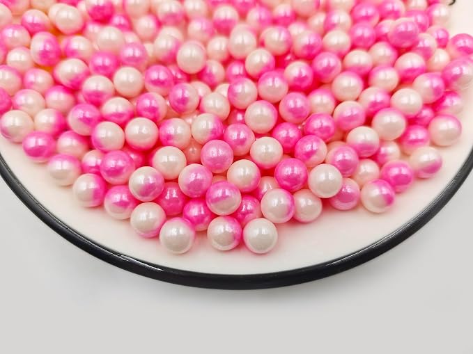 2 Colors in 1 Edible White & Pink Sugar Sprinkles, 4.23 oz Candy Pearls Ideal for Baking, Cake and Cupcake Toppers, Cookie Decoration, Ice Cream Topping (7mm)
