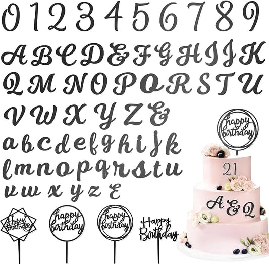 Teenyyou 68 Pcs Acrylic Alphabet Number Cake Topper 0-9 Number and A-z Letters Personalized Cake Picks Decor DIY Name Cupcake Toppers Graduation Wedding Baby Shower Party(Black)