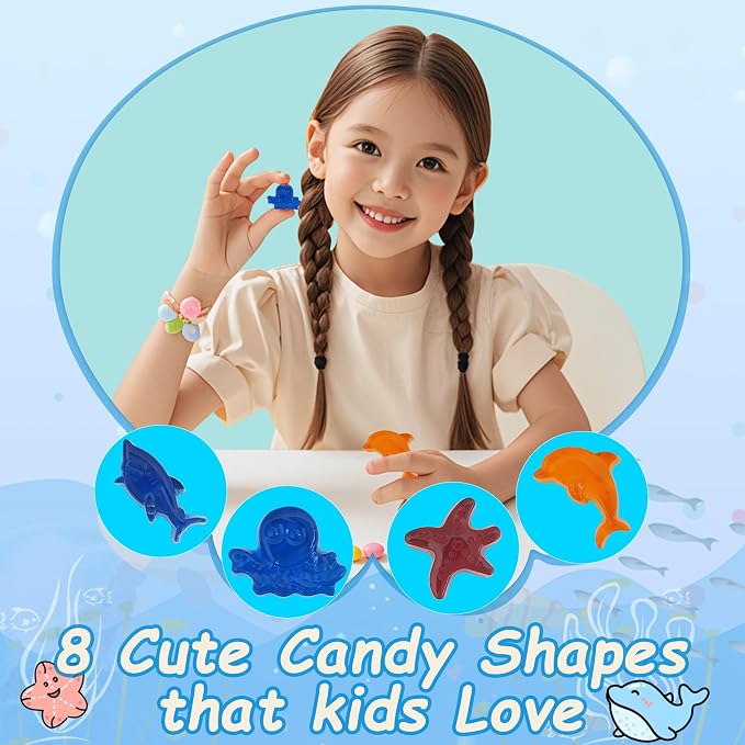Zorazio 7Pcs Gummy Bear Molds Silicone, Nonstick Ocean Animals Gummy Molds Includes Bear, Starfish, Dolphins, Octopus, Gummy Candy Chocolate Molds with 2 Droppers for Convenient Filling