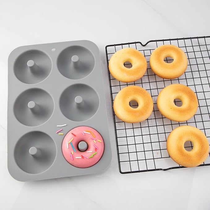 Aichoof Non-Stick Silicone Donut Pan Set of 3, BPA-Free, Easy Release(Grey) | 6-Cavity Food Grade LFGB Donut Mold, Dishwasher & Microwave Safe, Perfect Homemade Donuts