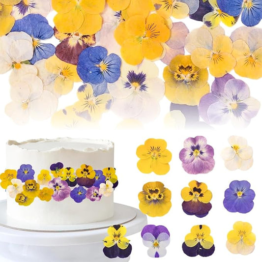 100 Pcs 10 Kinds Natural Dried Pressed Edible Flowers for Cake Topper Decorating - Mix Viola Tricolor for Cupcake Toppers, Cocktails, Resin Jewelry Making, DIY Art Crafts