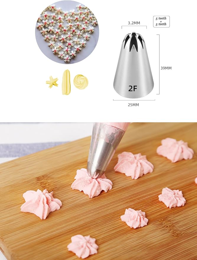 1M 2D 2F Piping Tip Set,3 Pcs Large Decorating Tips with 20 Pcs Disposable Icing Bags 12inch for Cake Cupcake Decorating