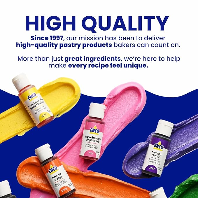 ENCO 9 Basic Food Coloring Gel Set 1.41 oz each (40 g) Concentrated, Vegan, Includes Color Mixing Guide