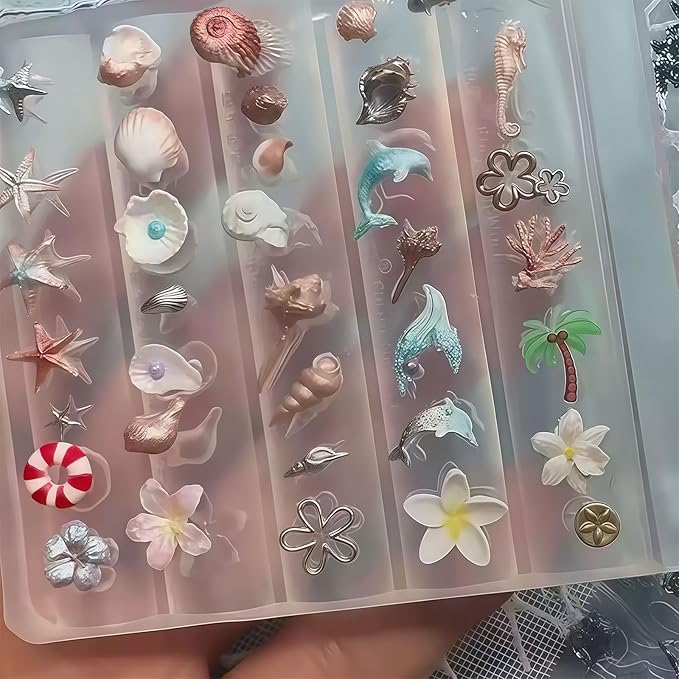 Ocean Nail Art Silicone Molds Mermaid Sea Shell Resin Charms 3D Cavity Flower Dolphin Jewelry Making DIY Manicure Tools