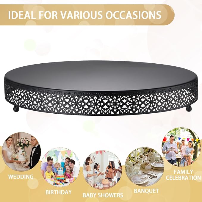 Wenqik Cake Stand 18 Inch Round Metal Cupcake Dessert Wedding Cake Stand Cookies Display Holder Fruit Serving Tray for Table Wedding Birthday Anniversary Party(Black)