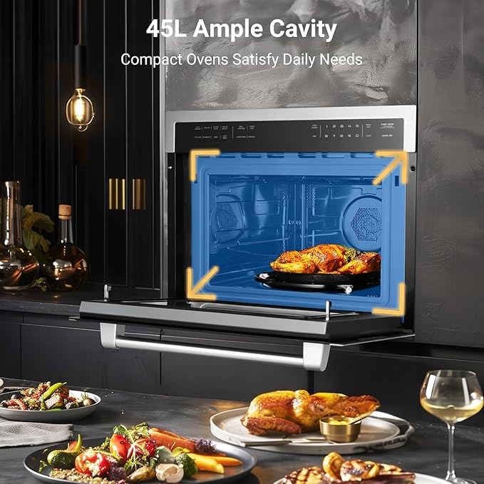 AAOBOSI 24 Inch Built-in Microwave Convection Oven, 1.6 Cu.Ft Wall Microwave Air Fryer Combo, 1000W, Sensor Cook & Auto Menu, 12 Cooking Modes, Drop Down Door, Stainless Steel