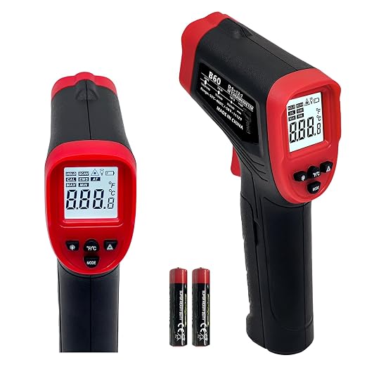 Digital Infrared Thermometer Gun for Cooking,-58 to 1112 °F Laser Temperature Gun with Adjustable Emissivity&MAX&MIN,IR Thermometer for Pizza,Oven,Grill,Kitchen,BBQ,Meat,Food,Griddle (not for Human)
