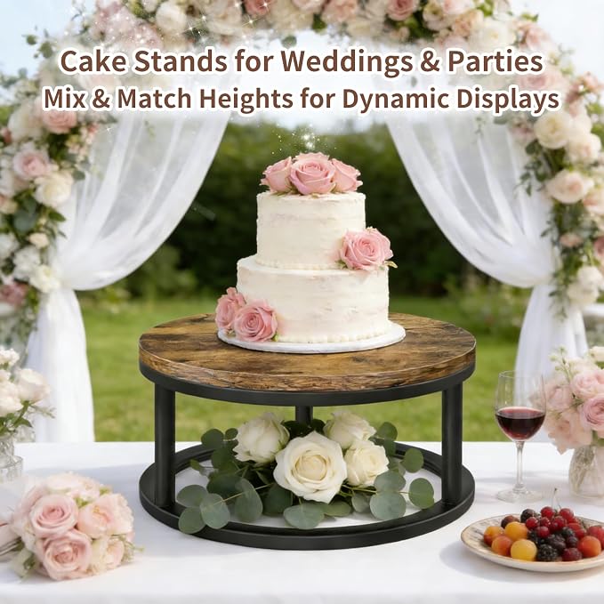 Cake Stand, 12 Inch Round Cupcake Stand Wood Grain Finish Serving Tray Cake Stands for Party Wedding Birthday