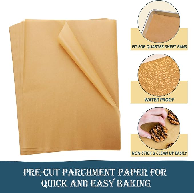 Hiware 200 PCS Parchment Paper Baking Sheets 9x13 IN, Precut Non-Stick Parchment Paper for Baking, Cooking, Grilling, Frying and Steaming - Unbleached, Fit for Quarter Sheet Pans