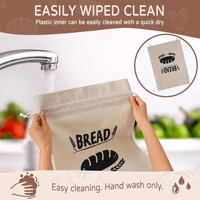 Bread Bags for Homemade Bread, Line Produce Bread Bag Storage, Drawstring Reusable Sourdough Bread Bags for Toast, Loaf,Sandwich Fresh (Linen Lined)