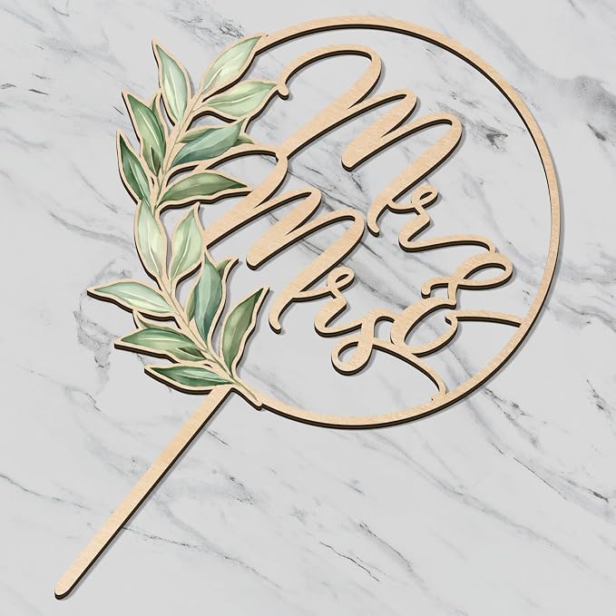 Mr & Mrs Cake Topper Greeny Wedding Cake Topper in Wood (Design 02)
