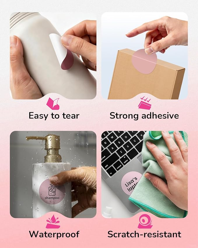 Phomemo Round Labels- Pink Gradient 5 Colors Thermal Labels, 2 Inch Circle Self-Adhesive Stickers for M110/M100/M220/M250 Label Printers, Thermal Paper for Gift, Candle, Logo, Baking Box, 140pcs/Roll
