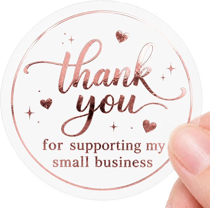 100PCS Thank You for Supporting My Small Business Stickers, Clear Black Thank You Labels for Packaging, Gift Bags, Bakery Boxes & Handmade Business Orders 1.6 Inch (Rose)