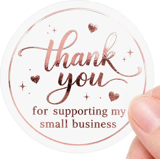 100PCS Thank You for Supporting My Small Business Stickers, Clear Black Thank You Labels for Packaging, Gift Bags, Bakery Boxes & Handmade Business Orders 1.6 Inch (Rose)
