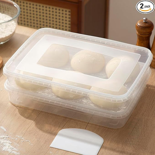 2 Pack Transparent Proofing Box, Observable Pizza Dough Proofing Box, Sealed Pizza Dough Proofing Container whit Lid (Transparent)