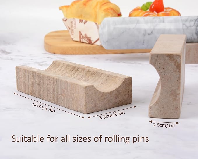 GMYIAK 2 Pcs Rolling Pin Holder, Natural Marble Rolling Pin Display Rack, for Baking Pastry Pizza Dough Roller Fondant Cookie Pie Crust Pasta Bakery Roller Pin