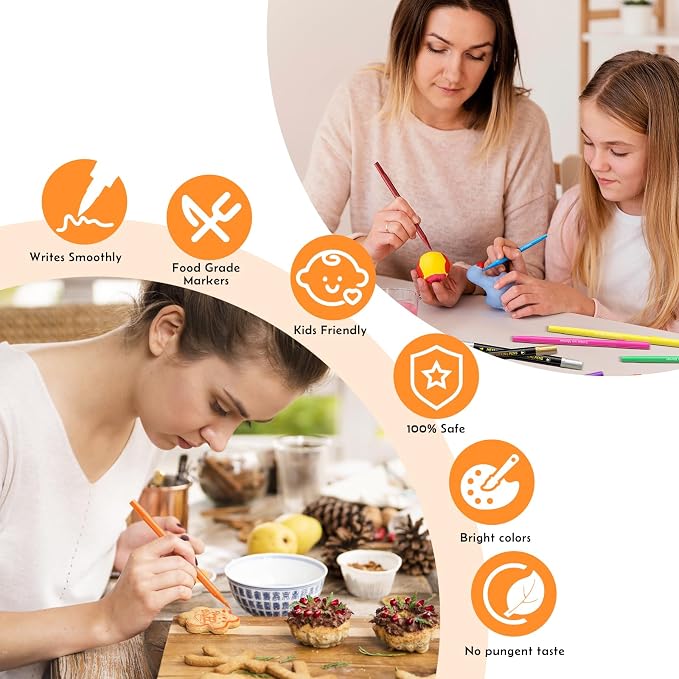 Jewem Edible Markers for Cookie Decorating,14 Pcs Ultra Fine Tip(0.5mm) Food Coloring Pens, Upgrade Double Side Food Grade Pens for Decorating Fondant Cakes, Easter Eggs, Frosting, Macaron,Halloween and Christmas Gifts