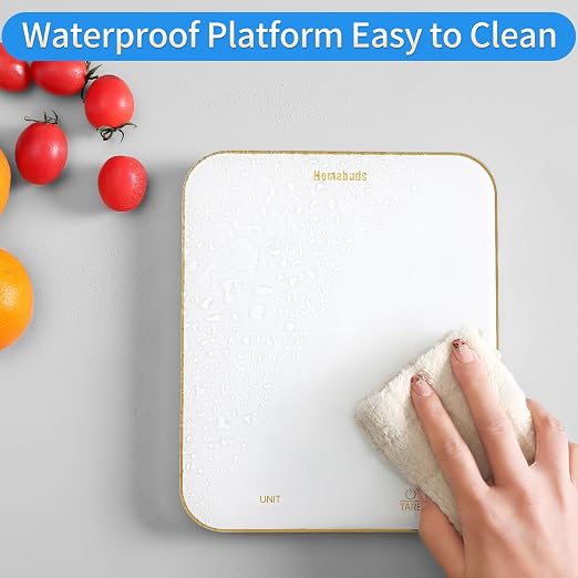 Homebuds 33lb Digital Food Scale Grams and Ounces in 1g, High Precision Assured by Kitchen Scale Professional Factory Since 2001, Gram Scale for Cooking and Baking, LED, 3*AAA, White by Golden Line