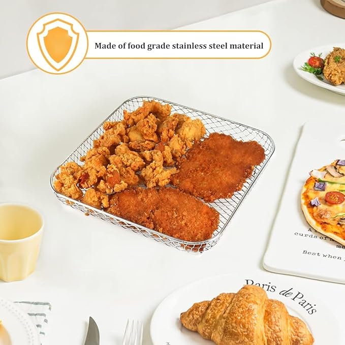 3 layer Square Air Fryer Rack, Stainless Steel Dehydrator, Air Stainless Steel Dehydrator Grill Enhanced Airflow Design Air Fryer Rack for Chicken Wings Vegetables Dual Cakes (Square Set)