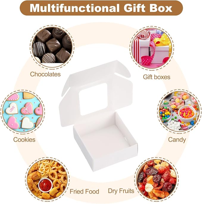 uxcell 60Pcs Kraft Soap Boxes, 3 x 3 x 1.2Inch Mini Kraft Treat Box with Clear Window for Candy Cookie Gift Party Festival Favor Treats Packaging (White)