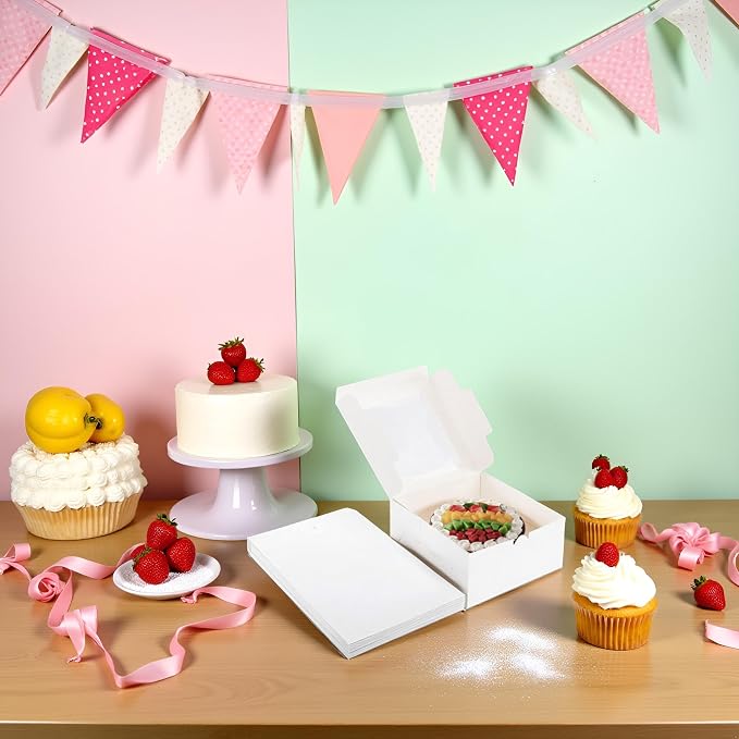 24Pack 10x10x5 inches Cake Boxes, White Cake Boxes With Window,Dessert Pastry Box For Chocolate Covered Strawberries, Wedding/Birthday Baking Fathers Day Gifting, Cupcakes, Donuts