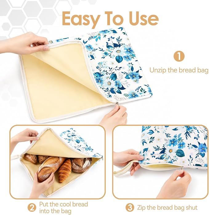 Beeswax Bread Bags，L-Shaped Sealed Zip Design，Extra Large 2 Pack- 17"×13" Reusable Sourdough Bread Bags for Homemade Bread