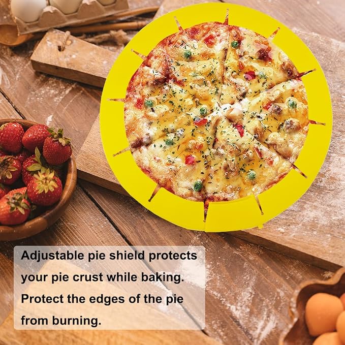 Adjustable Silicone Pie Crust Shield Pie BPA-free Protectors Cover Kitchen Tool for Baking Pie Pizza, Fits 8-11.5 Inches Pie (Yellow-2pcs)