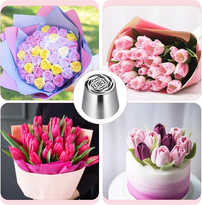 Tulip Piping Tip, Stainless Steel Flower Piping Tips for Cake Decorating Reusable Tulip Floral Nozzles for Decorating Cake Cupcake Cream Flower Pastry Cookie DIY Decor, Sl44